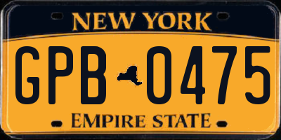 NY license plate GPB0475