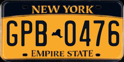 NY license plate GPB0476