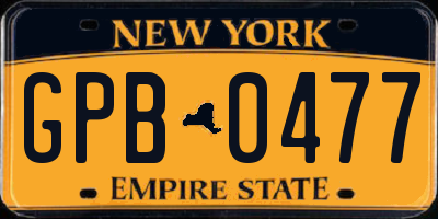 NY license plate GPB0477