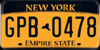 NY license plate GPB0478