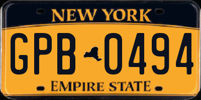 NY license plate GPB0494