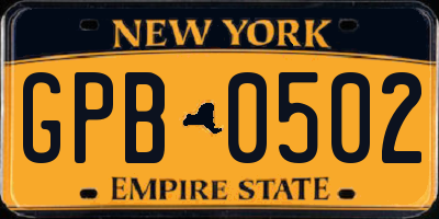 NY license plate GPB0502