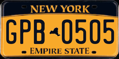 NY license plate GPB0505