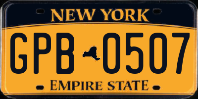 NY license plate GPB0507