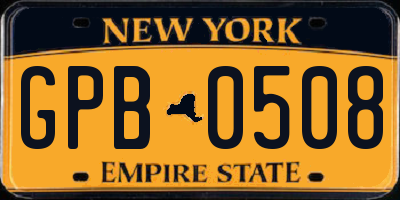 NY license plate GPB0508