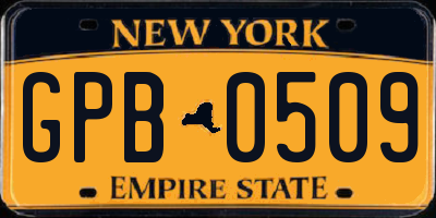 NY license plate GPB0509