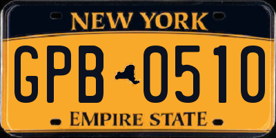 NY license plate GPB0510