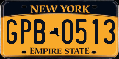 NY license plate GPB0513