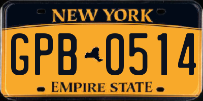 NY license plate GPB0514