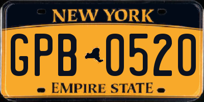 NY license plate GPB0520