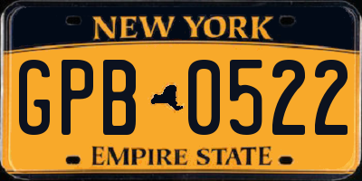 NY license plate GPB0522