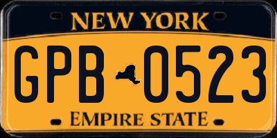 NY license plate GPB0523