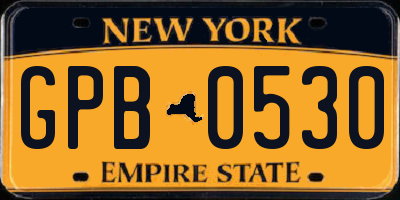 NY license plate GPB0530