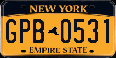 NY license plate GPB0531