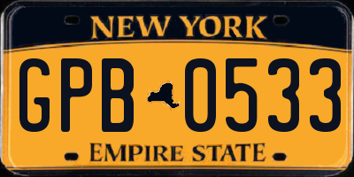 NY license plate GPB0533