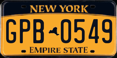 NY license plate GPB0549
