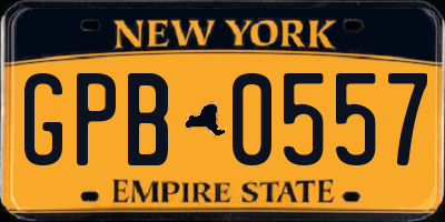 NY license plate GPB0557