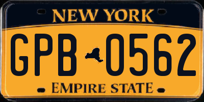 NY license plate GPB0562