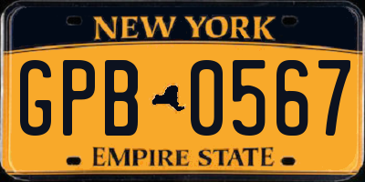 NY license plate GPB0567