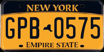 NY license plate GPB0575