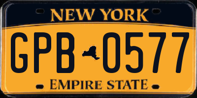 NY license plate GPB0577