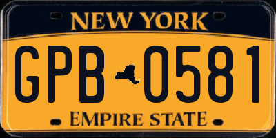 NY license plate GPB0581