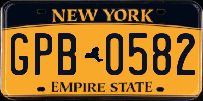 NY license plate GPB0582
