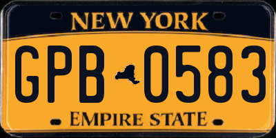 NY license plate GPB0583