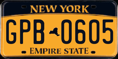 NY license plate GPB0605