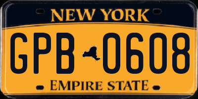 NY license plate GPB0608