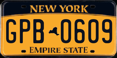NY license plate GPB0609