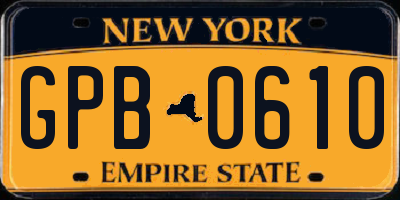 NY license plate GPB0610