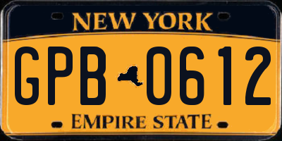 NY license plate GPB0612