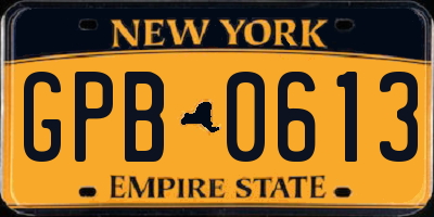 NY license plate GPB0613