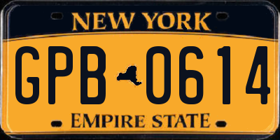 NY license plate GPB0614