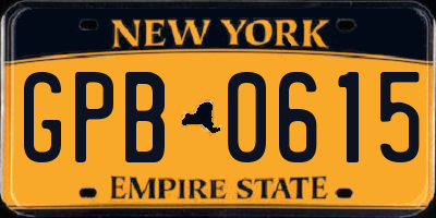 NY license plate GPB0615