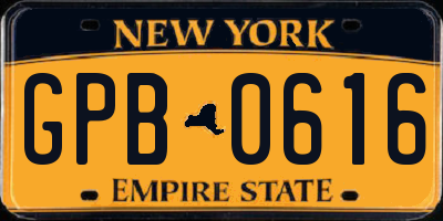 NY license plate GPB0616