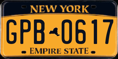 NY license plate GPB0617