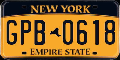 NY license plate GPB0618