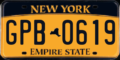 NY license plate GPB0619