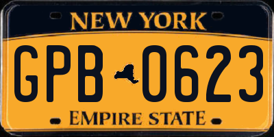 NY license plate GPB0623