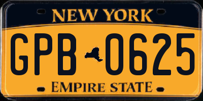 NY license plate GPB0625