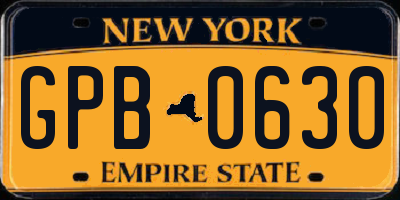 NY license plate GPB0630