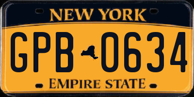 NY license plate GPB0634