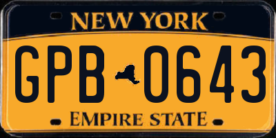 NY license plate GPB0643