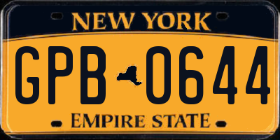 NY license plate GPB0644