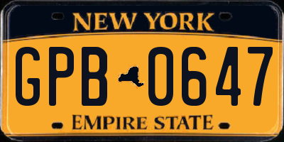 NY license plate GPB0647