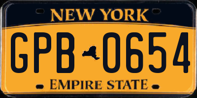 NY license plate GPB0654