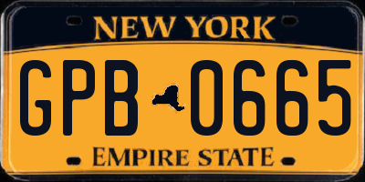 NY license plate GPB0665
