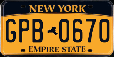 NY license plate GPB0670